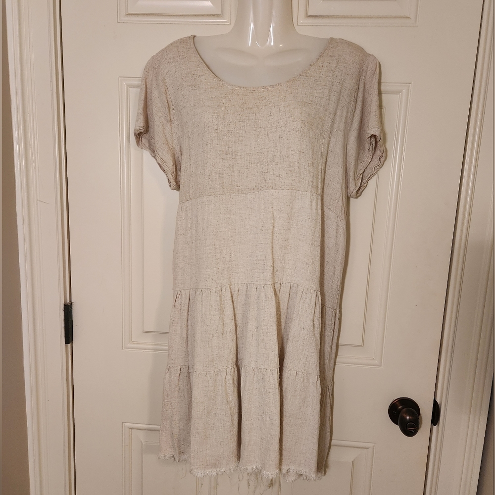 Umgee boho linen beige tan sundress cover up dress open back XL